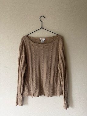 Talbots Silk Cashmere Beige Cable-Knit Crewneck Sweater